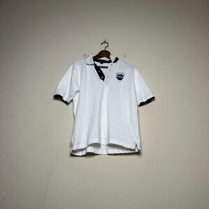 VTG 90s NASA Space Retro Velocity Polo Shirt Short Sleeve Men S White Prep Blue